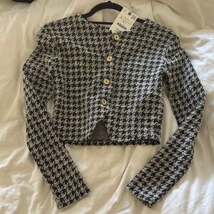 Black and White Houndstooth Cropped Jacket